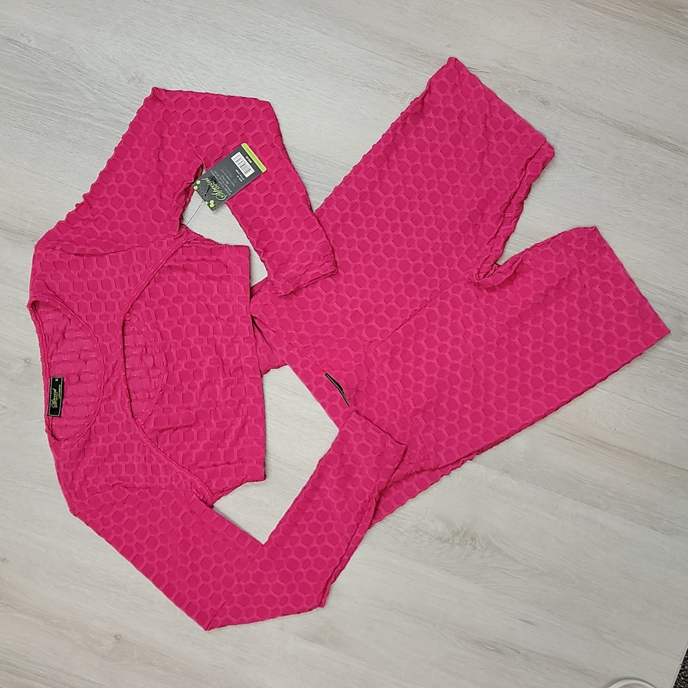 Special one Womens Medium Textured 2 Piece Crop Top Leggings pants Set NWOT [16]